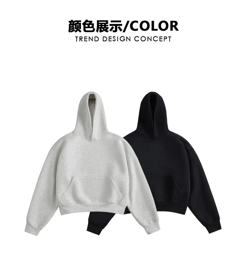 LAPPSTER Men Women Cleanfit Y2k Short Hooded Hoodies Korean Fashions 2000s Sweatshirts Tracksuit Grey Harajuku Big Pocket Hoodie