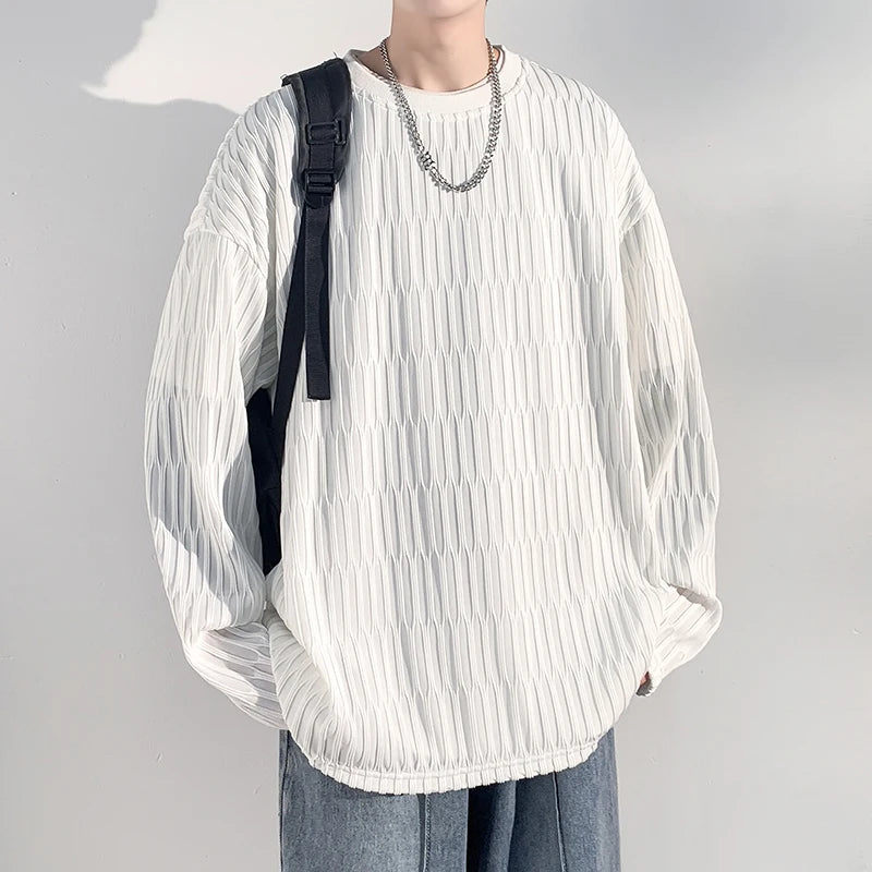 2024 Spring Autumn Casual Long Sleeve T Shirts Men Loose Round Neck T-shirts Male Fashion Harajuku Korean Streetwear Tops Tees