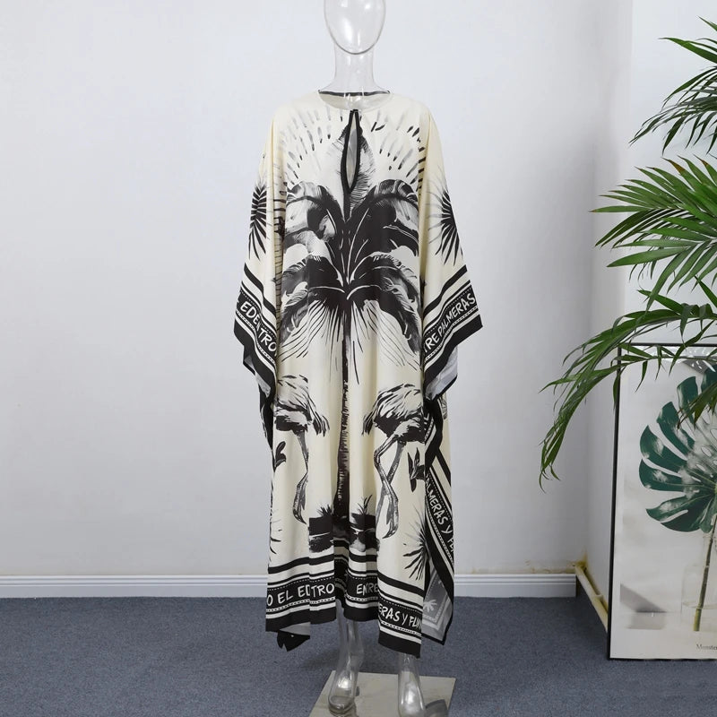 Fashion Print Pleated Long Dresses Women Party O-neck Full Sleeve Female Holiday Dresses 2025 Summer Lady Elegant  Robes