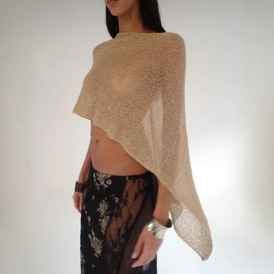 Glitter Knitted One Piece Top Women Fashion Halter Shawl Multi-wear Holiday Cape Beach Tank 2025 Summer Casual Cover Ups