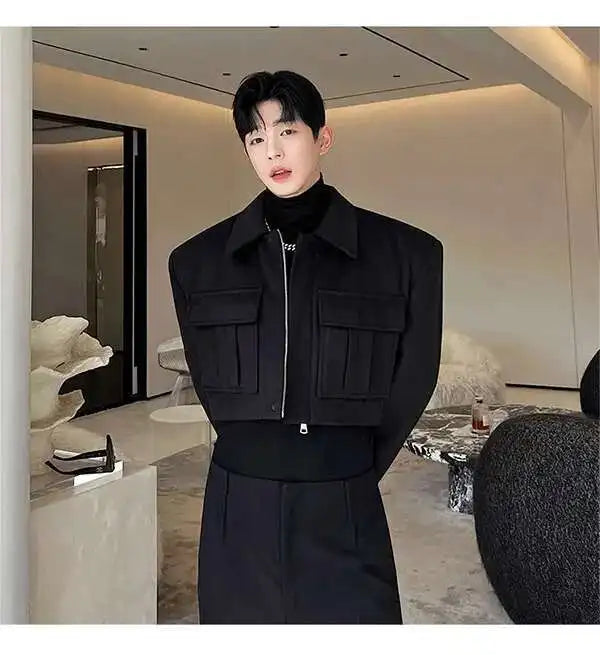 LUZHEN New Stylish Men's High Street Short Jacket Original Big Pocket Solid Color Elegant 2025 Spring Casual Trendy Coat Fbf31d