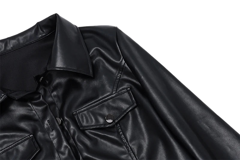 WhereMery Faux Leather Short Jacket Y2K Turn-down Collar Fashion Botton Decoration PU Coat 2022 Grunge Street Casual Women Coats