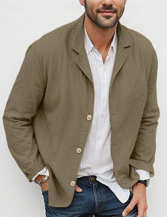 Men's Loose Simple Solid Color Small Suit Long-Sleeved Jacket Cotton and Linen Temperament Small Suit