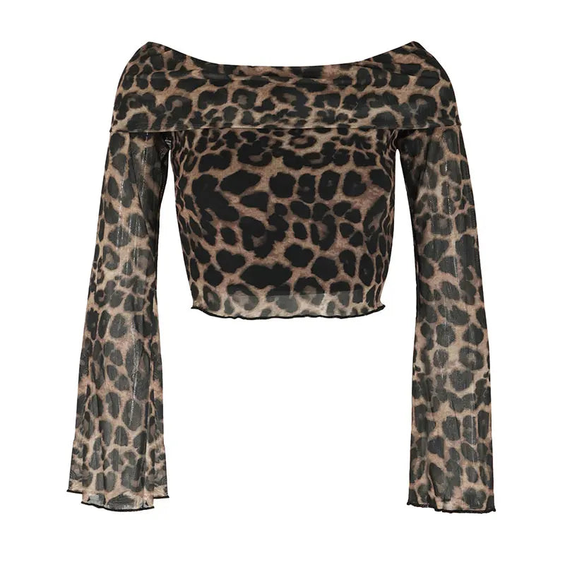 Autumn Women's T-shirt New Streetwear Fashion Long Sleeves O-Neck Tees Sexy Leopard Backless Female Versatile Knitted Clothing