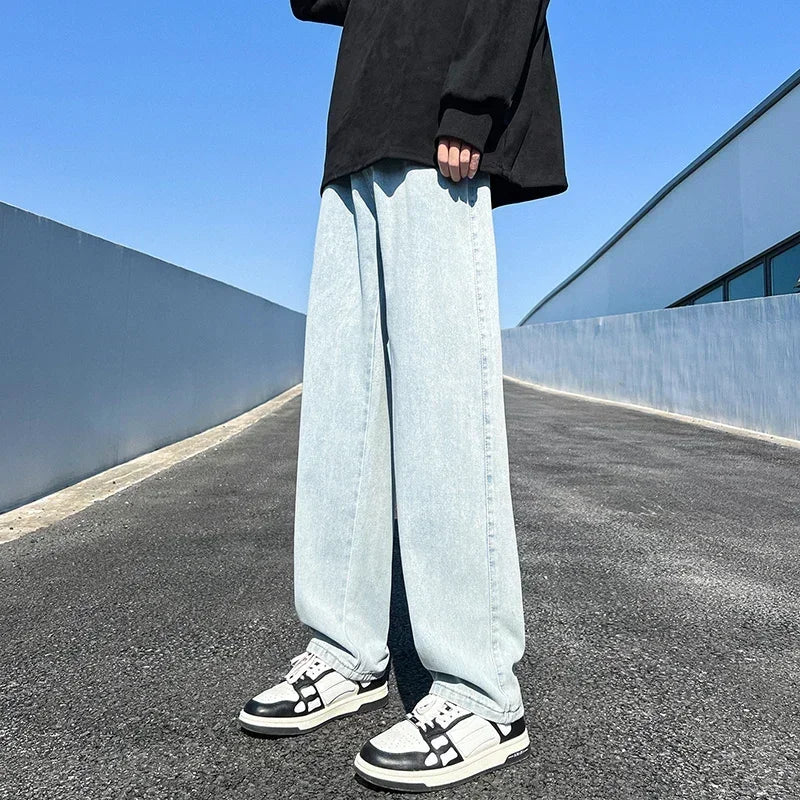 Men's Jeans Spring Autumn Extend Straight Vintage Blue Casual Baggy Jeans Korean Trousers Classic Wide Leg Fashion Denim Pants