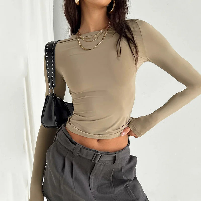 Women Casual Long Sleeve T-Shirts Spring Autumn Solid Slim Fit Pullovers Tees Shirts Female Streetwear Base Tees Tops