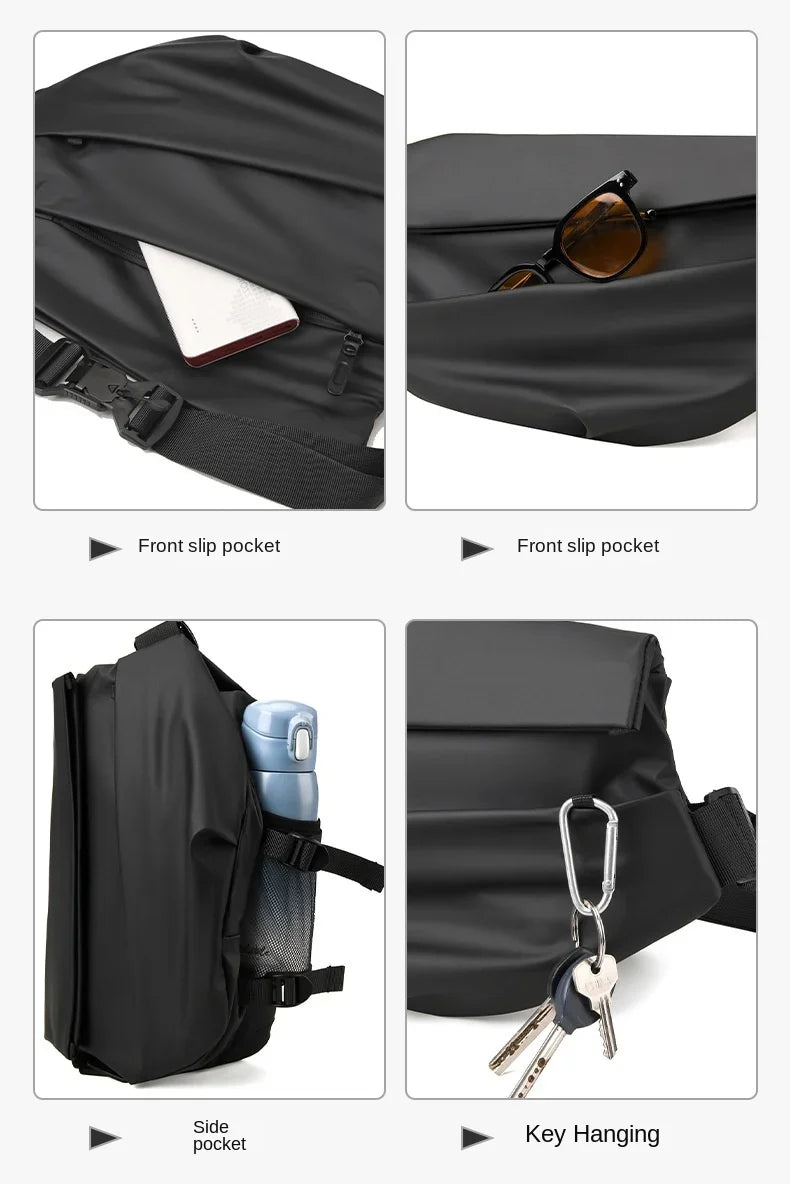 Premium Waterproof Magnetic Buckle Crossbody Bag Personality Fashion Men Messenger Bag Black Minimalist Shoulder Bags Men Bag