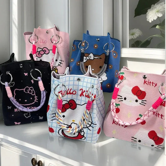 Cute Cat Design Large Capacity Portable Tote Bag Casual Versatile Commuter Bucket Bag Polyester Fiber Handbag from Mainland Chin