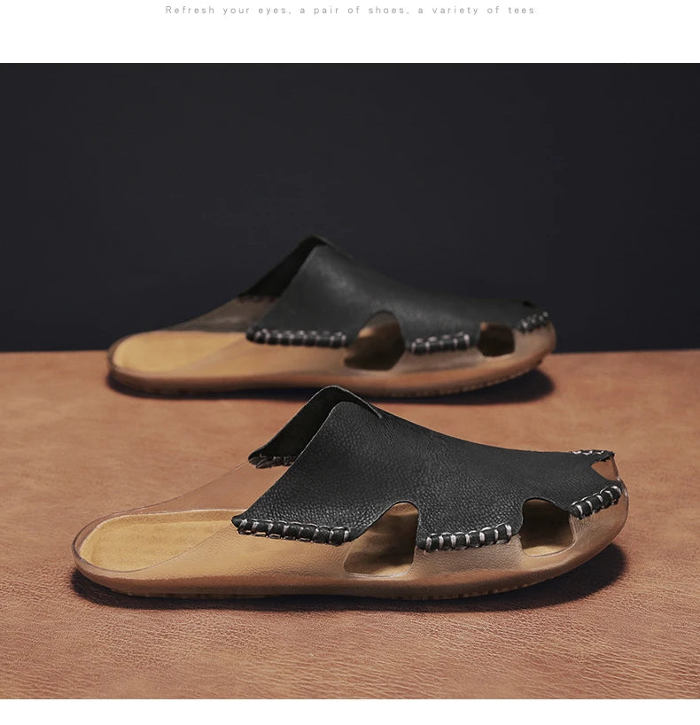 Large Men's Summer Leather Sandals Slippers Soft Sandals Men's Roman Comfortable Outdoor Walking Shoes 38-48