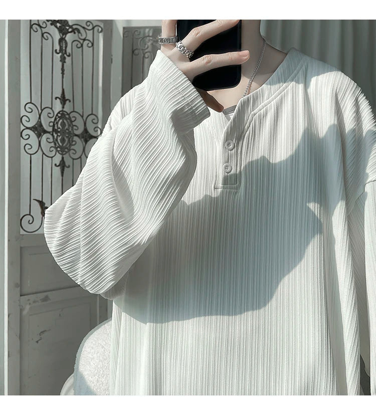 2024 Spring Autumn Casual Long Sleeve T Shirts Men Loose Round Neck T-shirts Male Fashion Harajuku Korean Streetwear Tops Tees