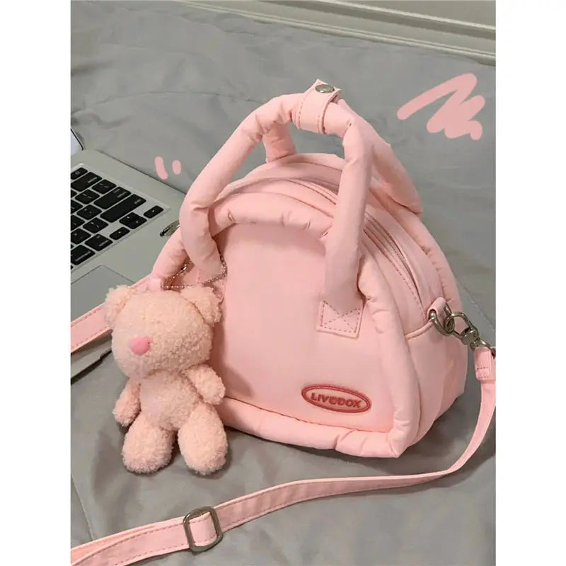 Xiuya Sweet Cute Handbags for Women Fluffy Soft Clouds Casual Crossbody Bag Harajuku 2023 Style Summer New Fashion Shoulder Bag