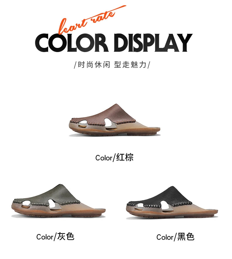 Large Men's Summer Leather Sandals Slippers Soft Sandals Men's Roman Comfortable Outdoor Walking Shoes 38-48