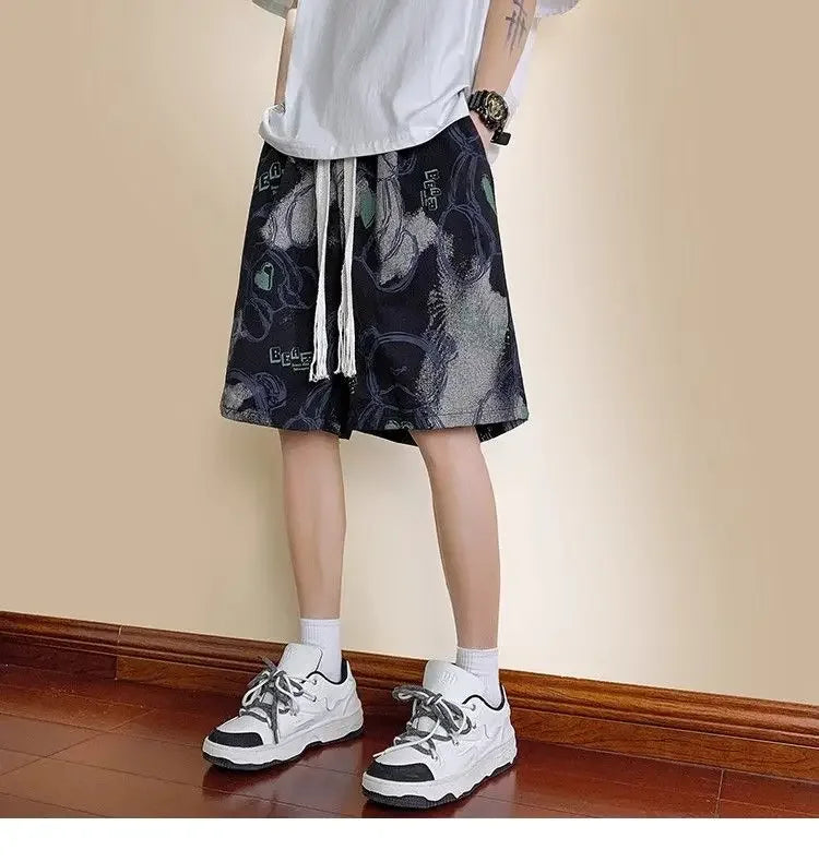 Bear Graffiti Men's Breathable Quick-drying Five-point Casual Loose Beach Sports Shorts
