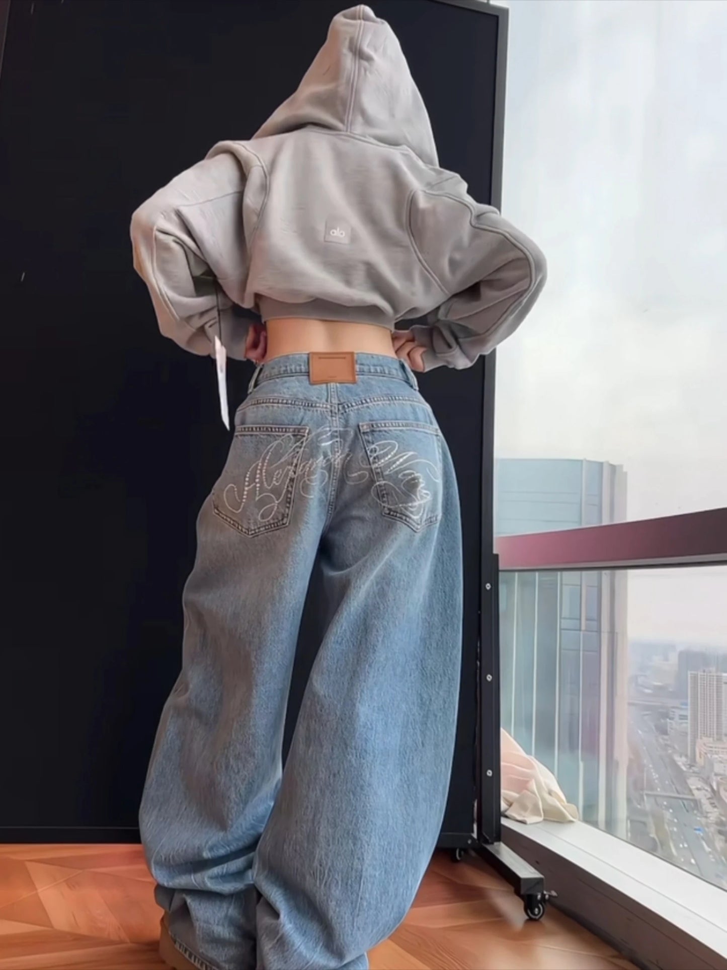 Blue Jeans Women Vintage High Waisted Cargo Straight Summer NEW Casual Big Size Wide Leg Denim Baggy Pants Y2K Female Trousers