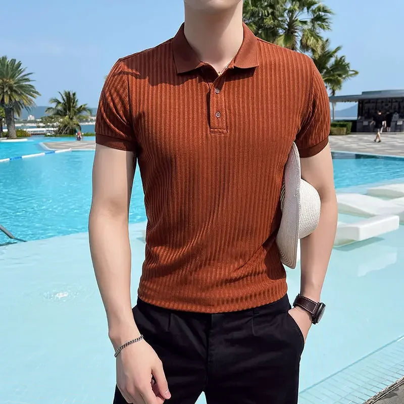 Trendy Men's Half Sleeve Polo Shirt Summer Ice Silk Short Sleeve Casual Lapel Top For Fashionable Men's Wear 2024