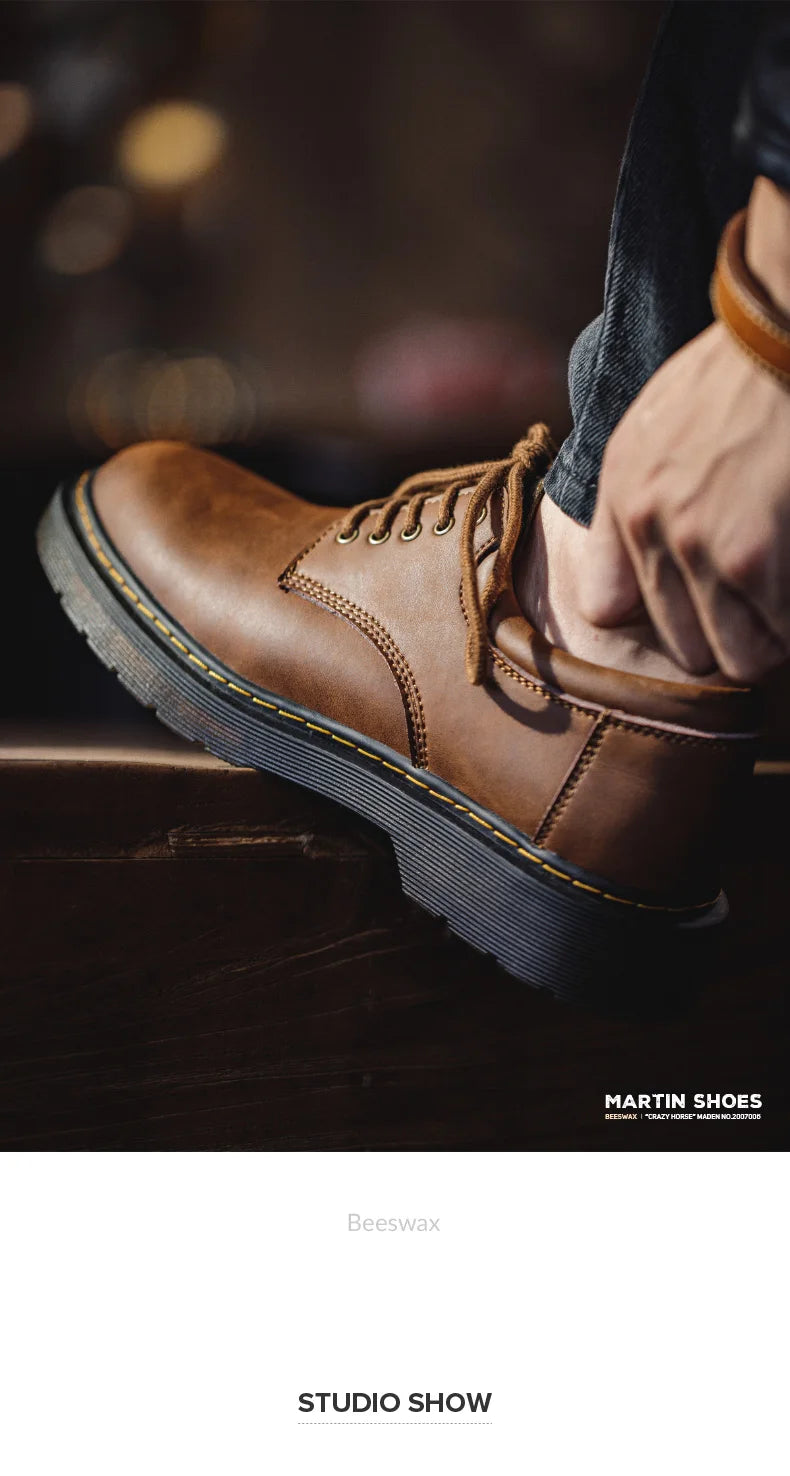 Maden Men's British Genuine Leather Shoes Spring Autumn Outdoor Casual Work Ankle Boots Designer Luxury Low Top Safety Shoes