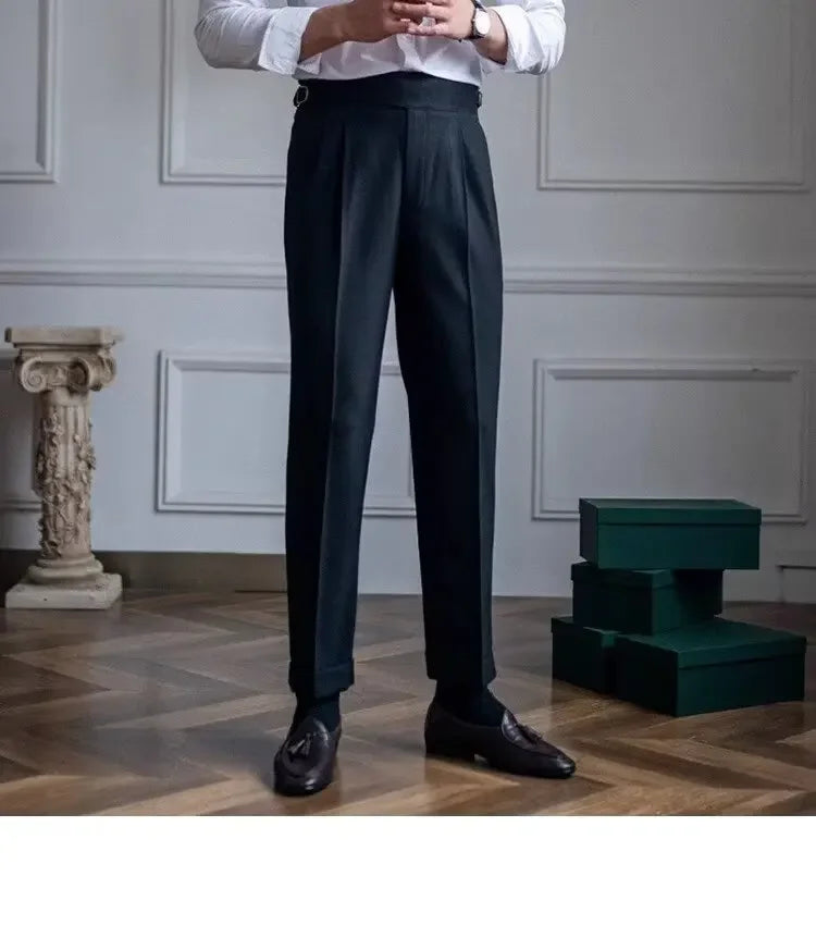 High-waisted Casual Straight-leg Suit Pants For Men Autumn Vintage Draped Waist Trousers Naples Retro Style Business Formal Wear