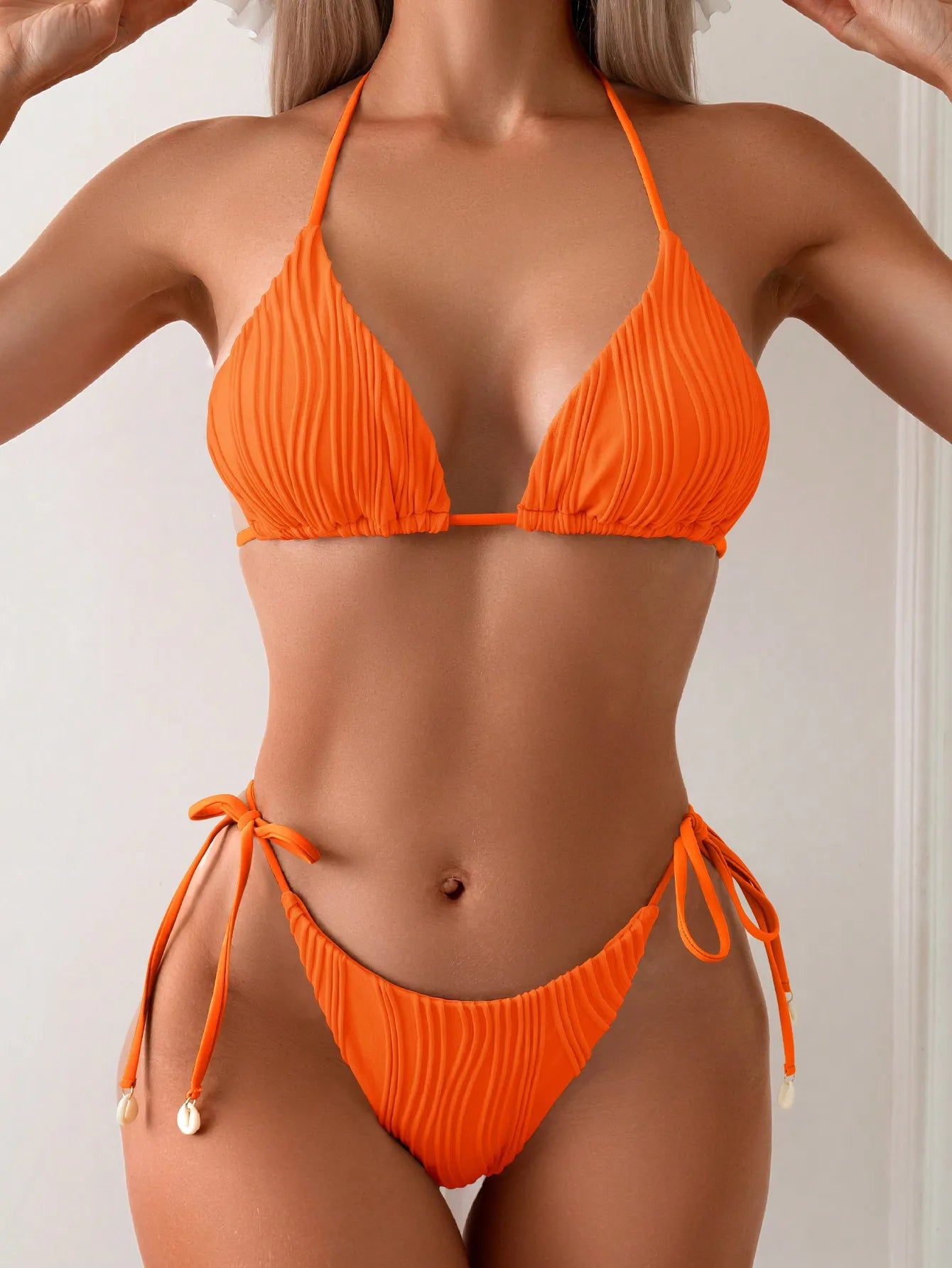 2025 New Tight Two-Piece Bikini Set Sexy Women Solid Halter Swimsuit Hollow Backless Swimwear Summer Push Up Beach Bathing Suit