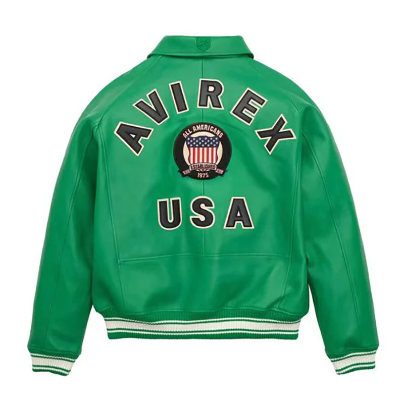 Men's Genuine Leather Varsity Jacket Us plus size Thick European lambskin High Quality Embroidery Avirex Brand