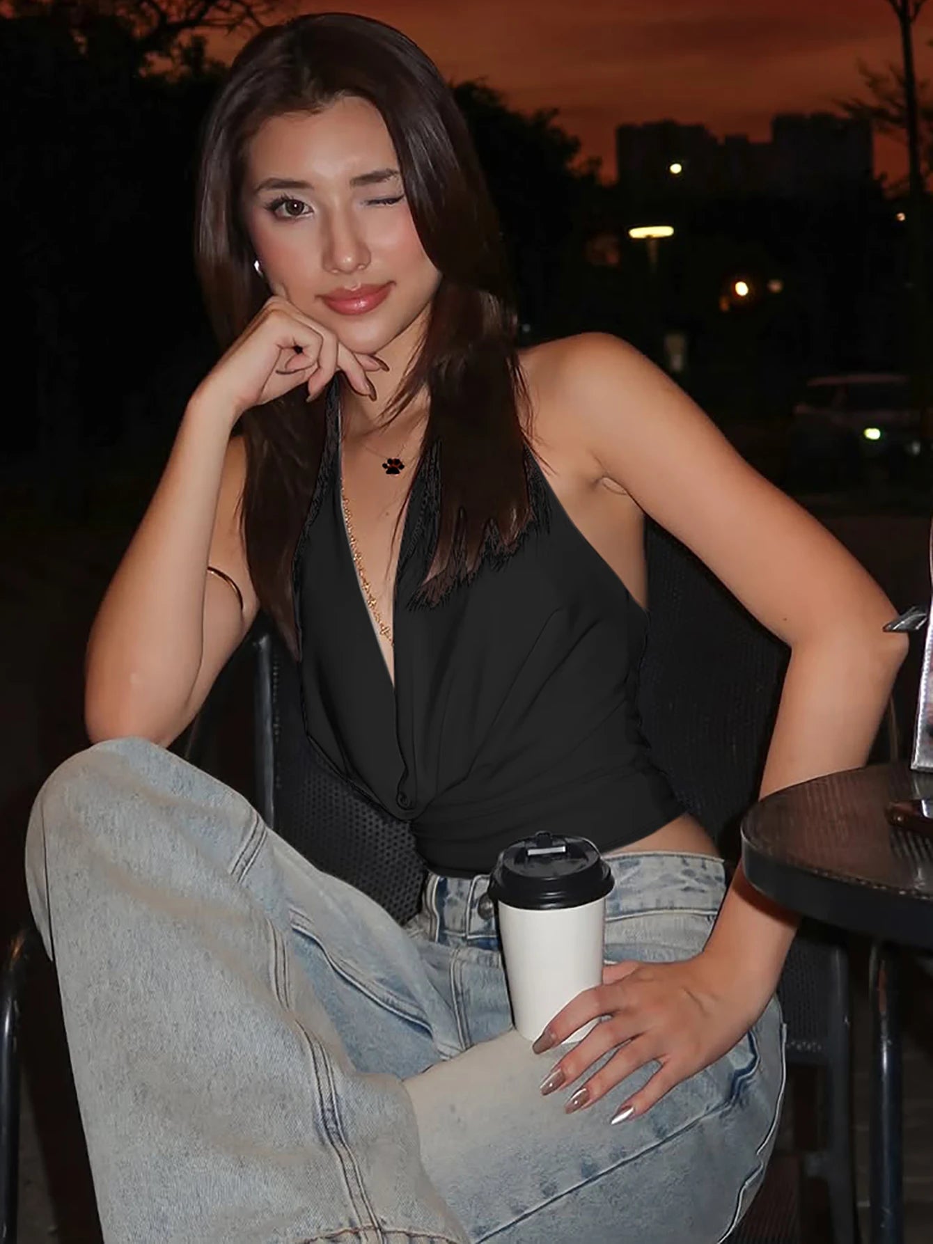 Dulzura Halter Swinging Collar Sleeveless Backless Bodycon Tank Top Solid Sexy Casual Y2K Tops Party Club Street Summer Clothes