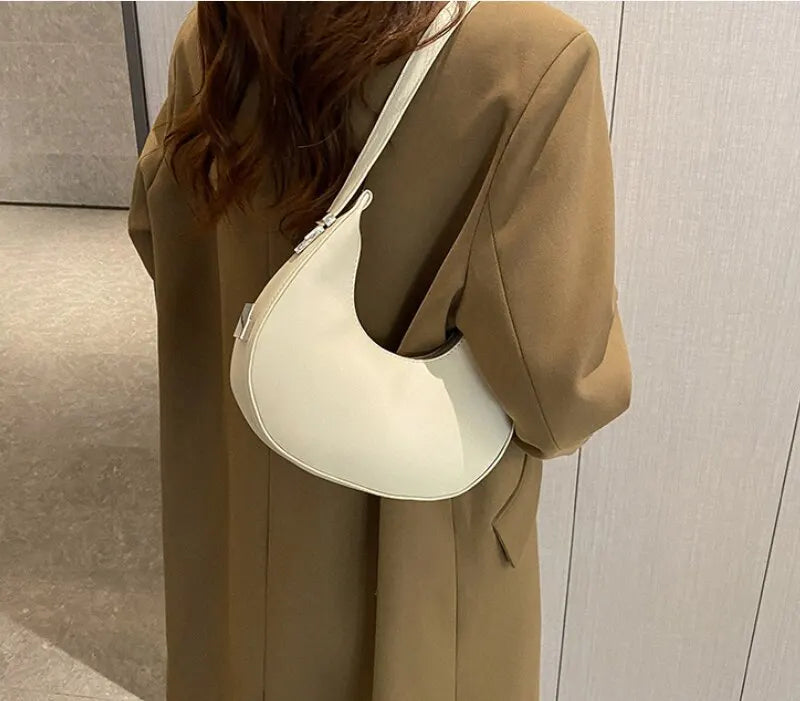 Underarm Bag New Tide Solid Color Casual Texture Fashion One Shoulder French Niche Crescent Shape