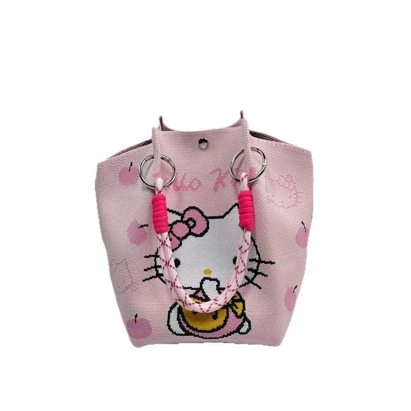 Cute Cat Design Large Capacity Portable Tote Bag Casual Versatile Commuter Bucket Bag Polyester Fiber Handbag from Mainland Chin