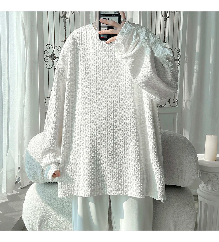 2024 Spring Autumn Casual Long Sleeve T Shirts Men Loose Round Neck T-shirts Male Fashion Harajuku Korean Streetwear Tops Tees