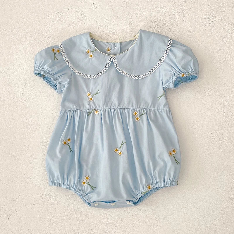 New Summer Newborn Clothes Kids Baby Girls Rompers 4 Colors New Infant Kids Baby Girls Embroider Flower Baby Rompers Clothes