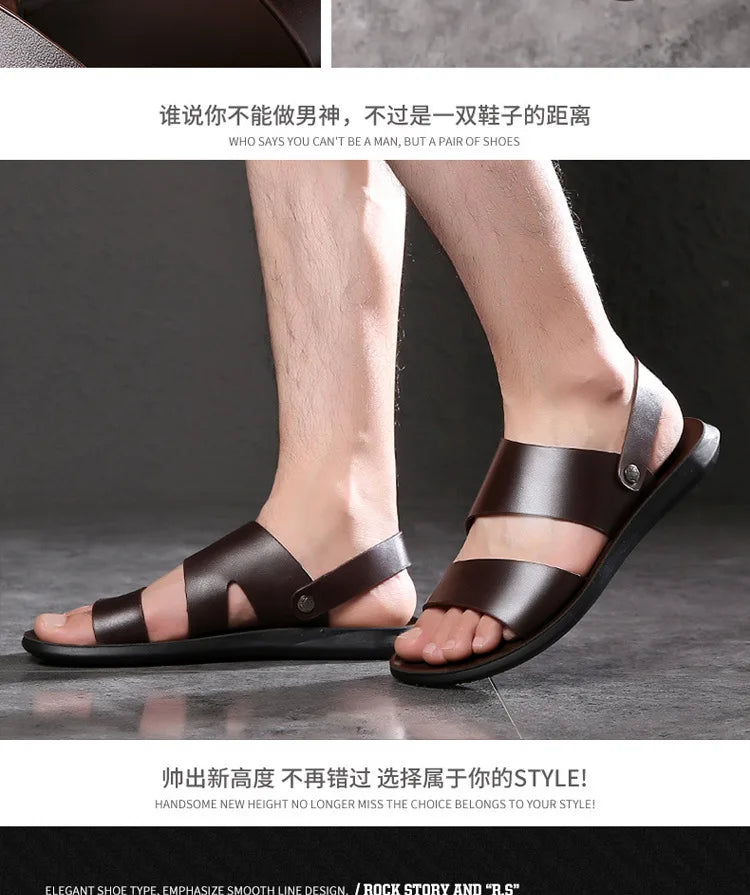 Sandals Men Leather Luxury Brand New Fashion Summer Men Shoes Vintage Flats Casual Non-slip Beach Sandals Men