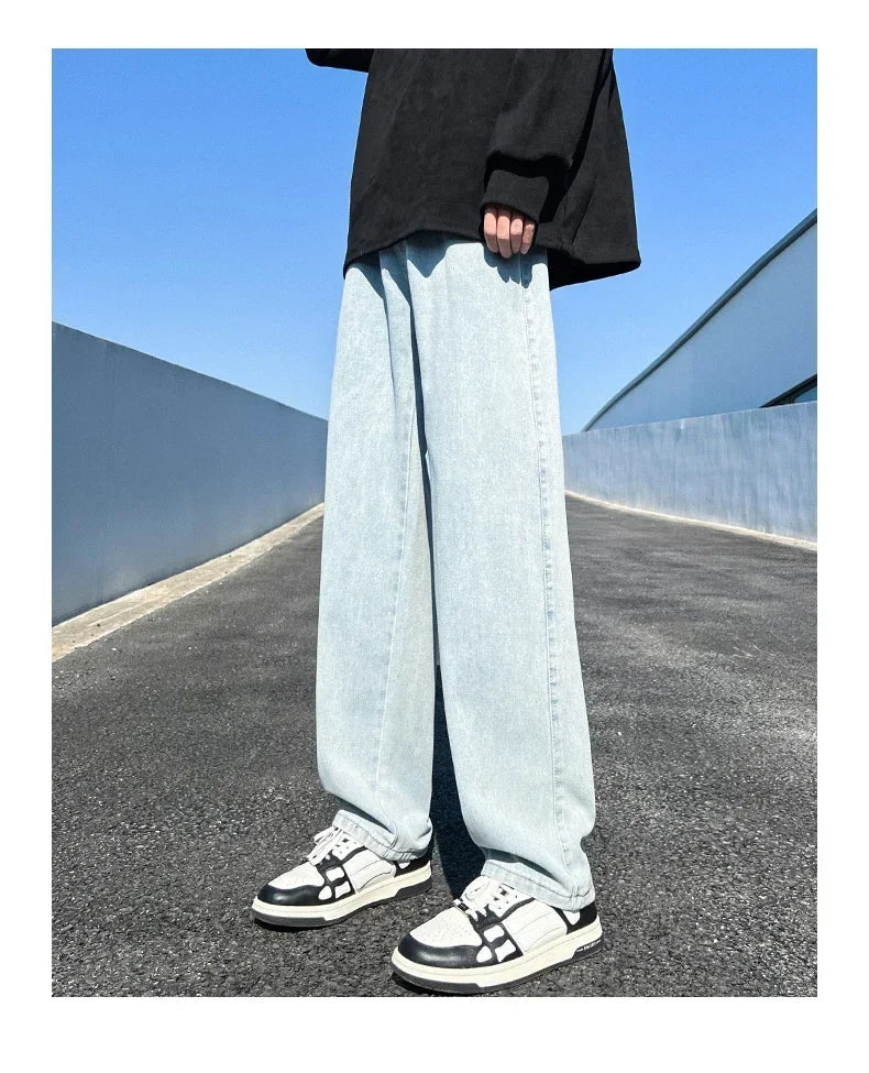 Men's Jeans Spring Autumn Extend Straight Vintage Blue Casual Baggy Jeans Korean Trousers Classic Wide Leg Fashion Denim Pants
