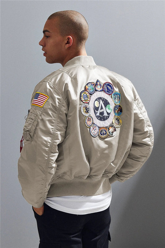 Winter bomber flight jacket vintage MA-1 APOLLO men coat streetwear warm varsity hip hop baseball letterman pilot us air force