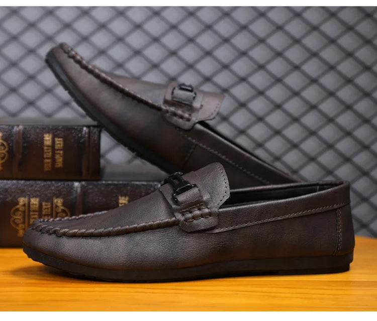 Men's Formal Summer Soft Sole Business Work Shoes Waterproof Lightweight Genuine Leather Men's Loafers Men's Flat Breathable