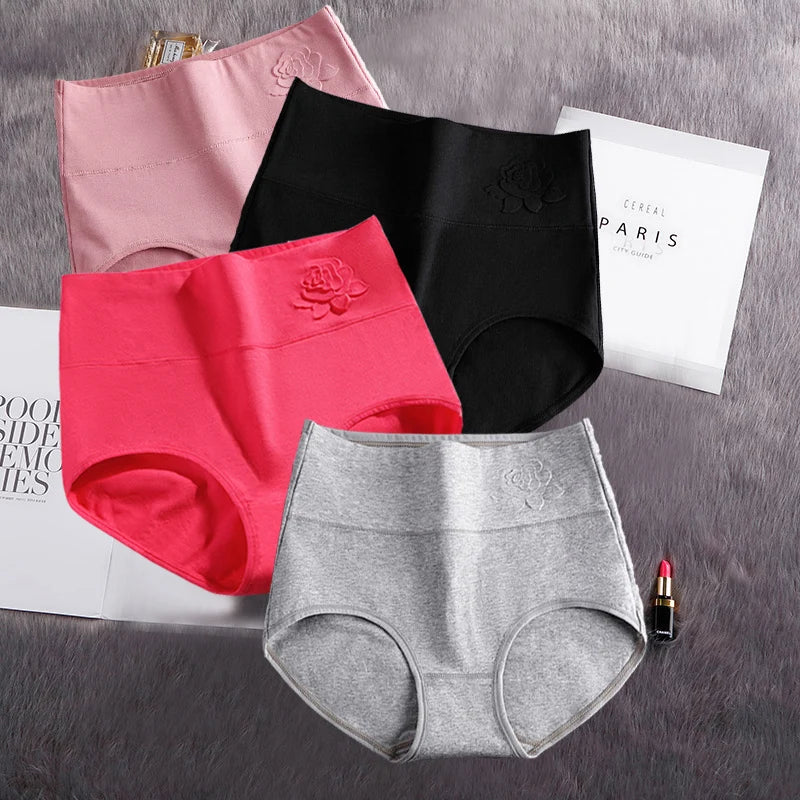 4Pcs/Set High Waist Underwear Cotton Panties Women Body Slimming Solid Briefs Plus Size Underpants Female Breathable Lingeries
