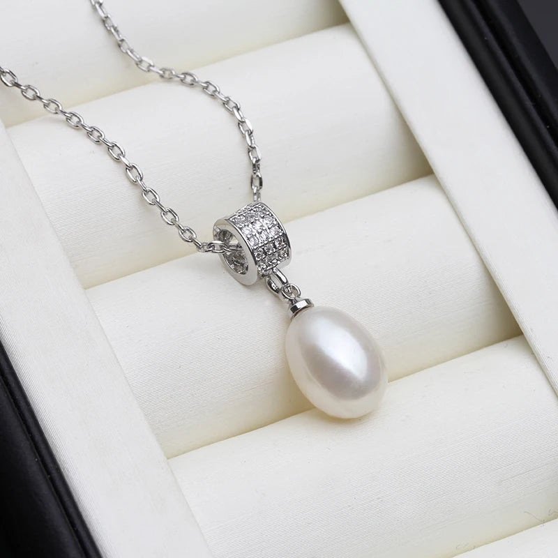 Trend Freshwater Natural Pearl Necklace pendant For Women,Real 925 Sterling Silver Pearl Pendant necklace Wife Engagement Gift