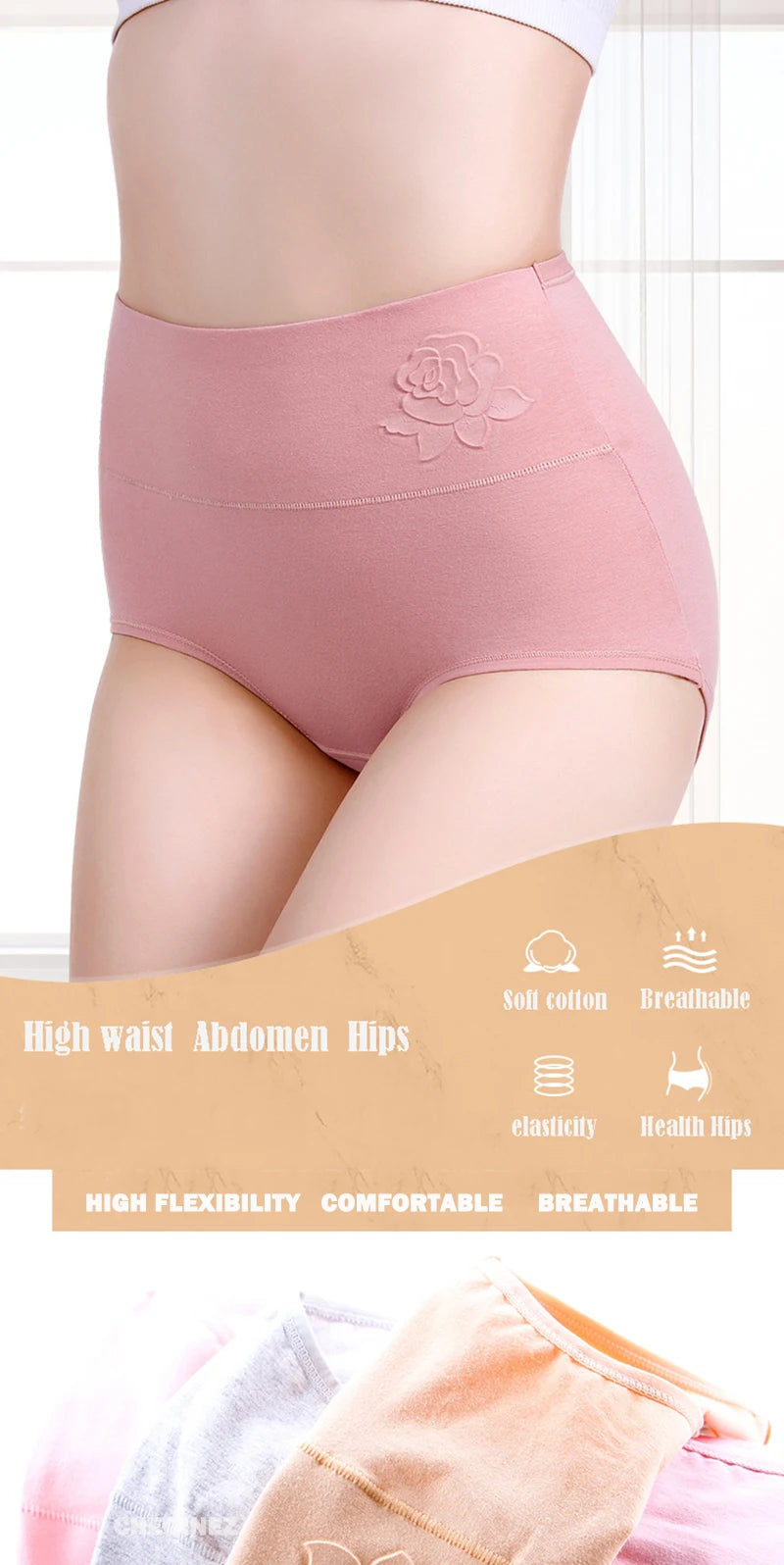 4Pcs/Set High Waist Underwear Cotton Panties Women Body Slimming Solid Briefs Plus Size Underpants Female Breathable Lingeries