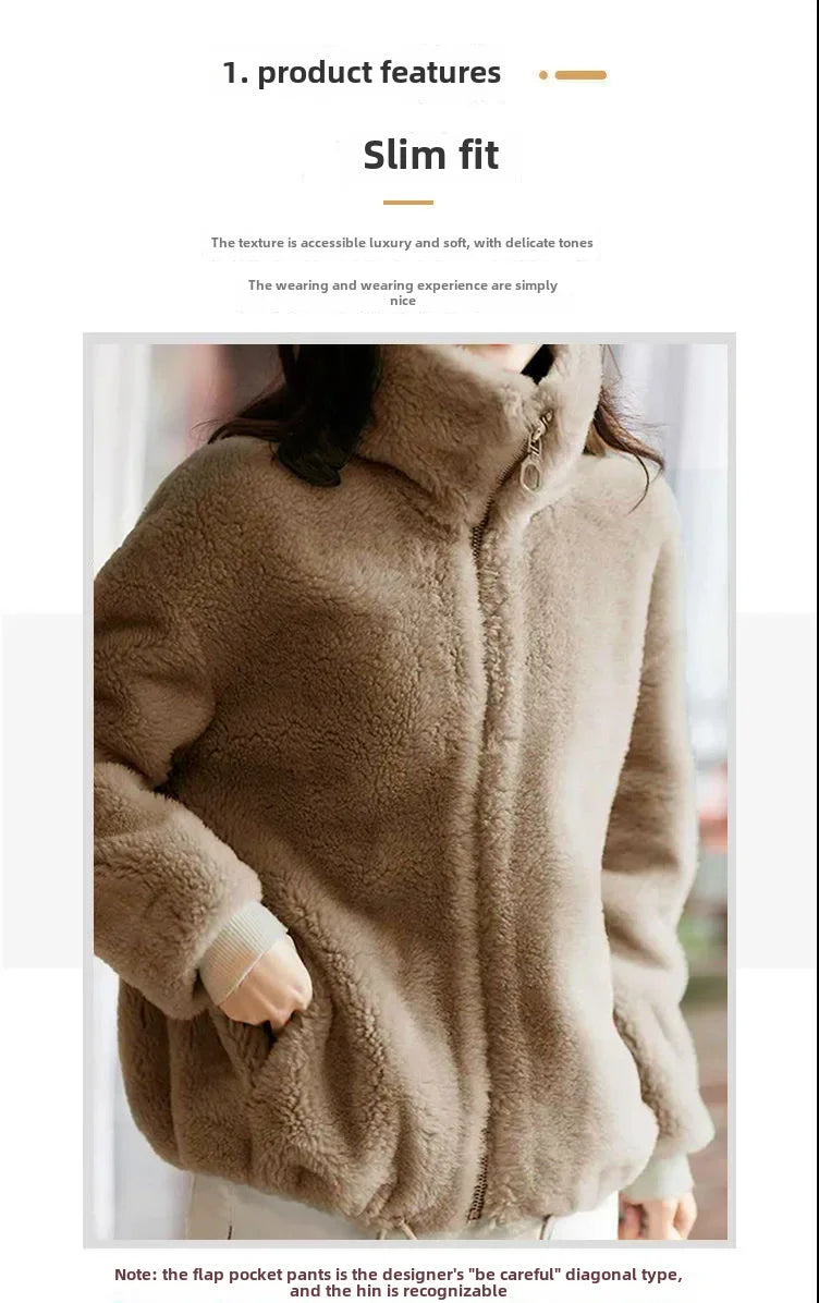 Women's Trendy Winter Fleece-lined Thickened Jacket Double-sided Fleece Warm Polo/turtle Neck Sweatshirt Zip-up Cardigan Top