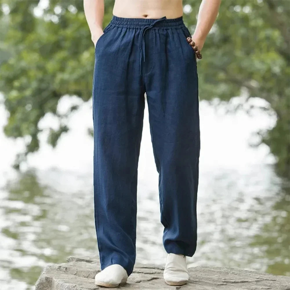 New Men's Cotton Linen Pants Male Autumn New Breathable Solid Color Linen Trousers Fitness Streetwear Men Gyms Pants Size S-4XL