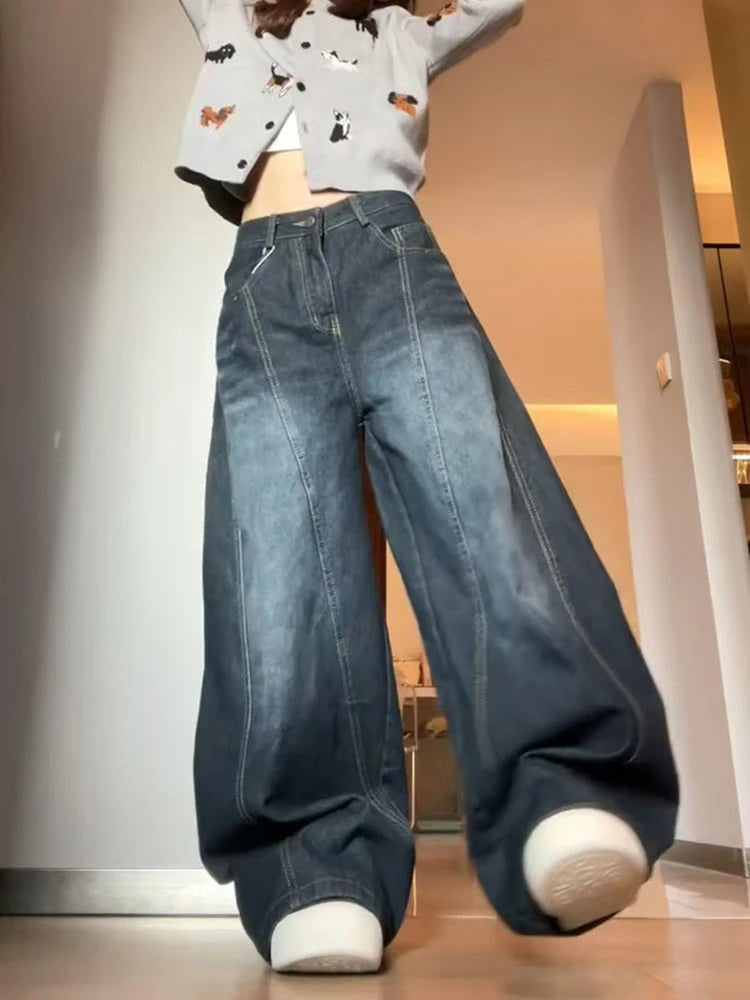 Women's Baggy Wide Leg Denim Trouser Cool Girl High Waisted Streetwear Fashion Pants Female Straight Loose Casual Unisex Jeans