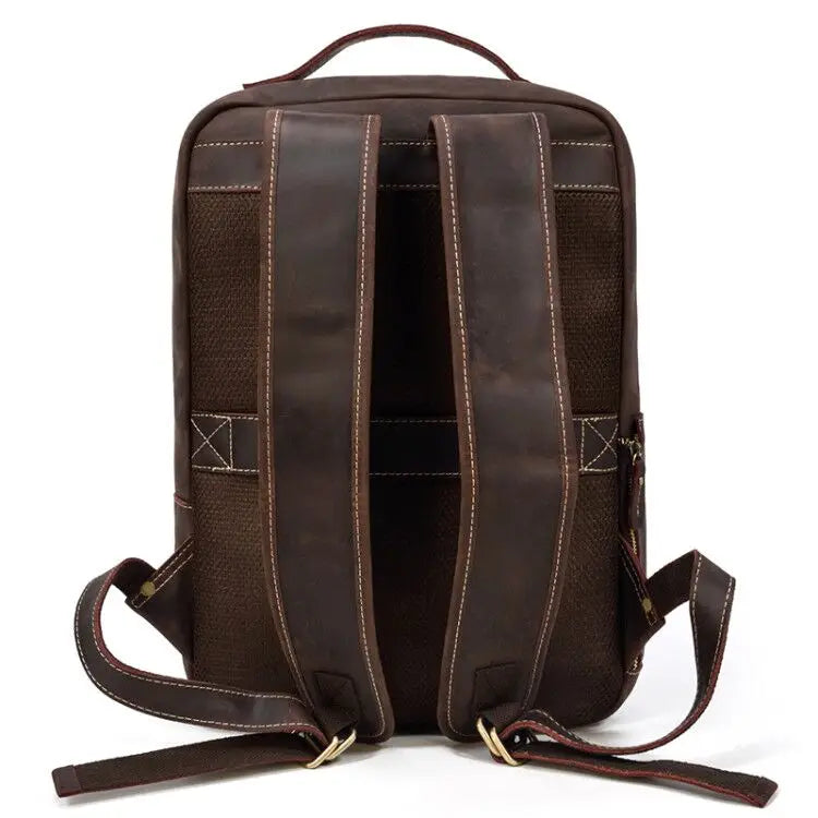 Vintage Travel Backpack leather double zipper bagpack male crazy horse leather backpack handmade leather travel bag men bag