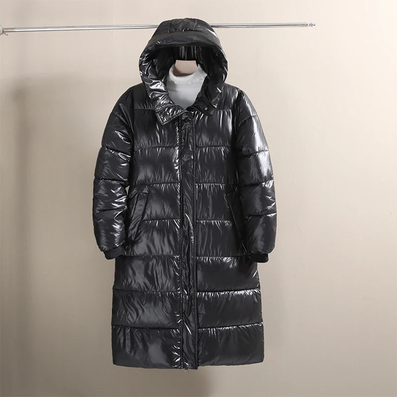 Fashion Black Long Parka Plus Size 3XL Men's Jacket 2023 Hooded Winter Jacket Coat Men Glossy Windproof Warm Outwear Streetwear