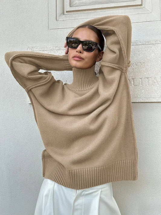 Bornladies Women's Solid Color Knitted Turtleneck Sweater Autumn Winter Thick Loose Casual Pullovers Female Warm Fashion Sweater