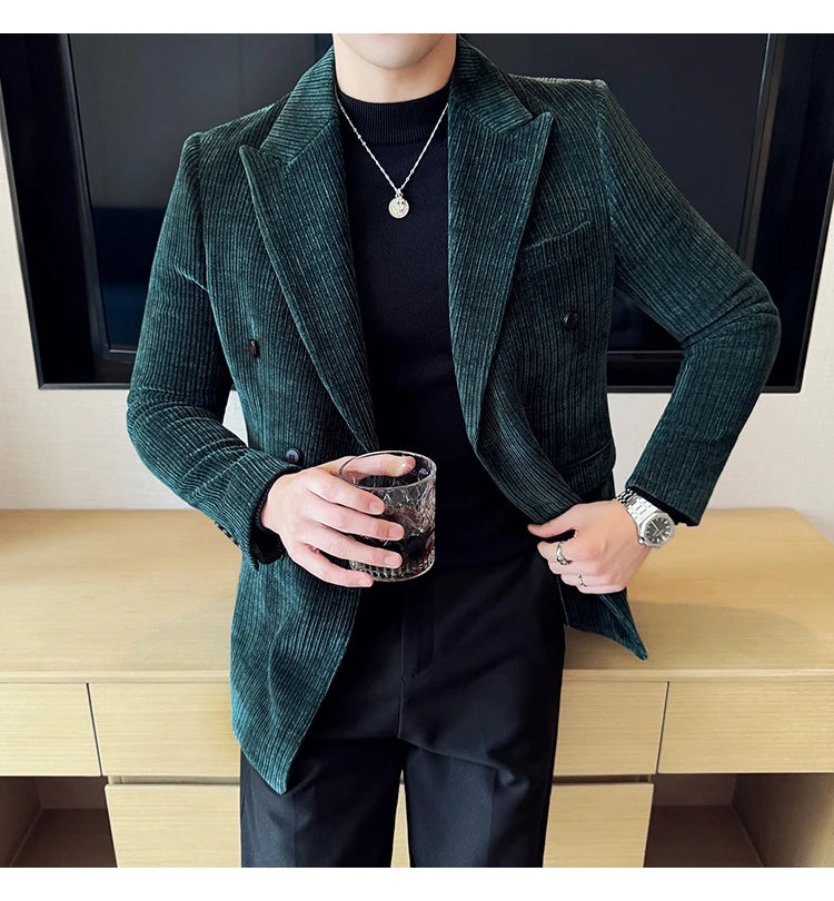 Luxury Velvet Men Blazers Autumn Winter Casual Business Suit Jackets Slim Fit Double-breasted Banquet Party Wedding Dress Jacket
