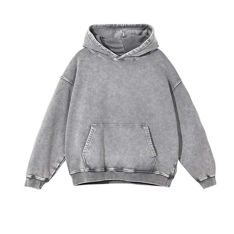 A50 Distressed Thin Hooded Sweatshirt 350g Pure Cotton Hua Cotton Composite Milk Silk Washing Distressed Fashion Sweatshirt