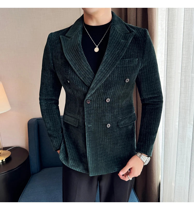 Luxury Velvet Men Blazers Autumn Winter Casual Business Suit Jackets Slim Fit Double-breasted Banquet Party Wedding Dress Jacket