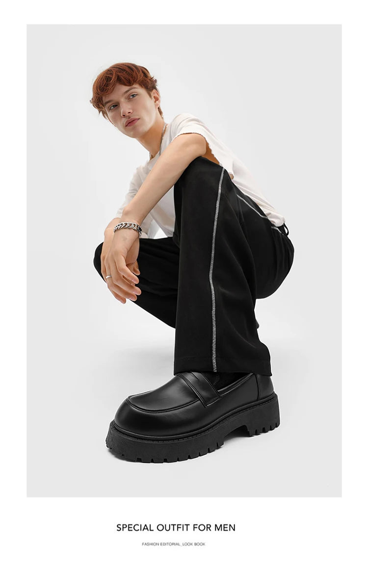 STRONGSHEN Loafers Men Leather Shoes Thick-soled British Style Black Formal Business Shoes Fashion Luxury  Slip-On Casual Shoes