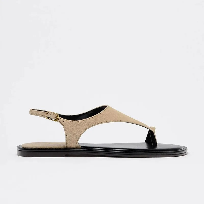 Vintage Flat Toe Herringside Sandals Women's 2025 New Summer Holiday Rome Sandals and Slippers for Outer Wear