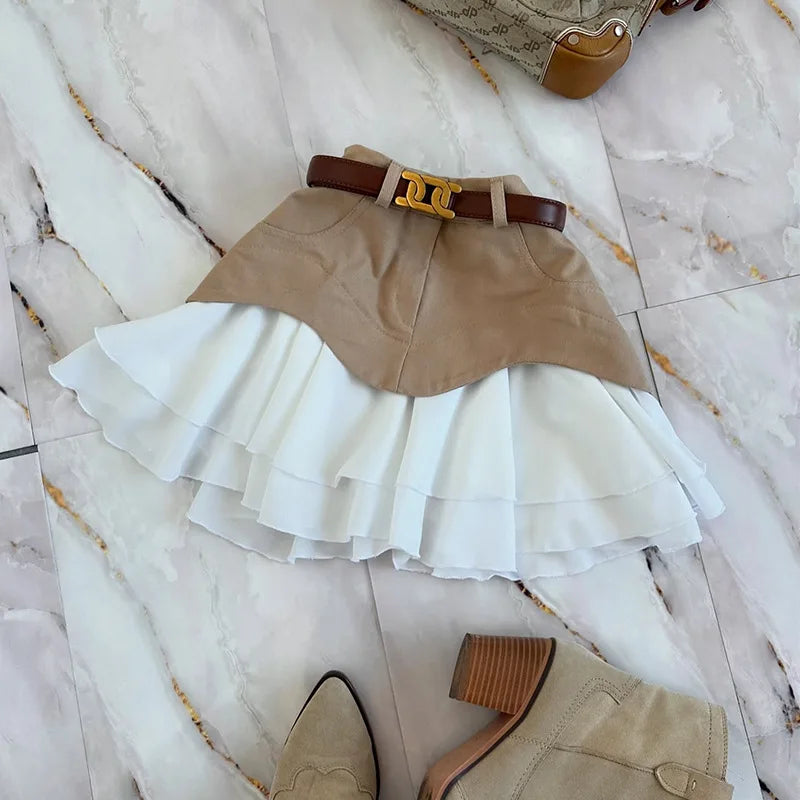 High Waist A-Line Skirt Women's High Quality Pleated Splice Half Body Skirts Elegant Feminine Fashionable Ladies' Skirts