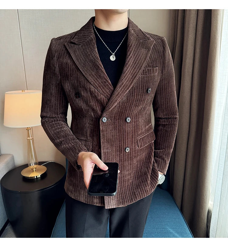 Luxury Velvet Men Blazers Autumn Winter Casual Business Suit Jackets Slim Fit Double-breasted Banquet Party Wedding Dress Jacket