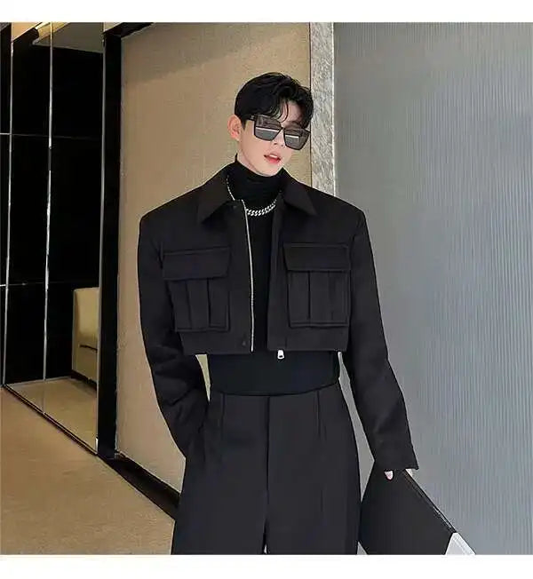 LUZHEN New Stylish Men's High Street Short Jacket Original Big Pocket Solid Color Elegant 2025 Spring Casual Trendy Coat Fbf31d