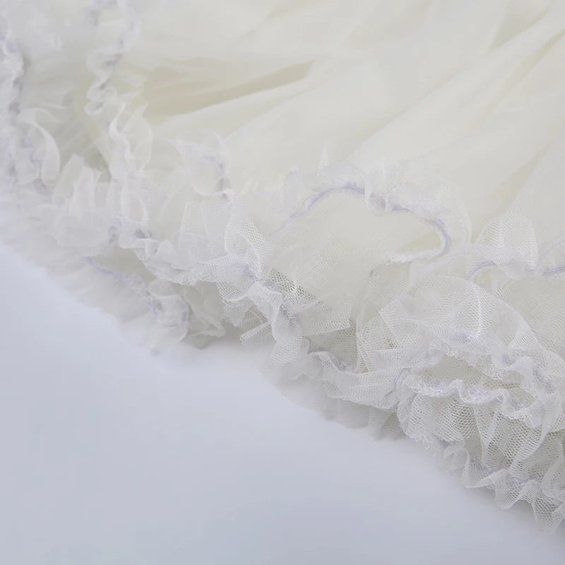 IAMHOTTY Tiered Ruffle Tulle Mesh Skirt y2k Aesthetic Lace-up Low Waist A-line Mini Skirts Fairycore Kawaii Coquette Outfit 2023